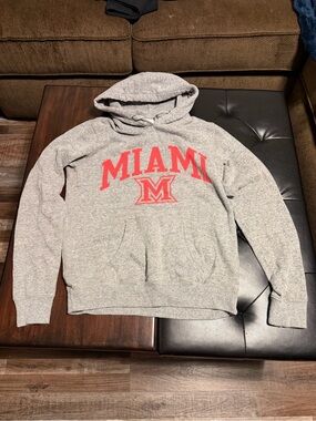 Vintage League Gray Hooded Sweatshirt with Red Miami Logo Miami Oxford Ohio